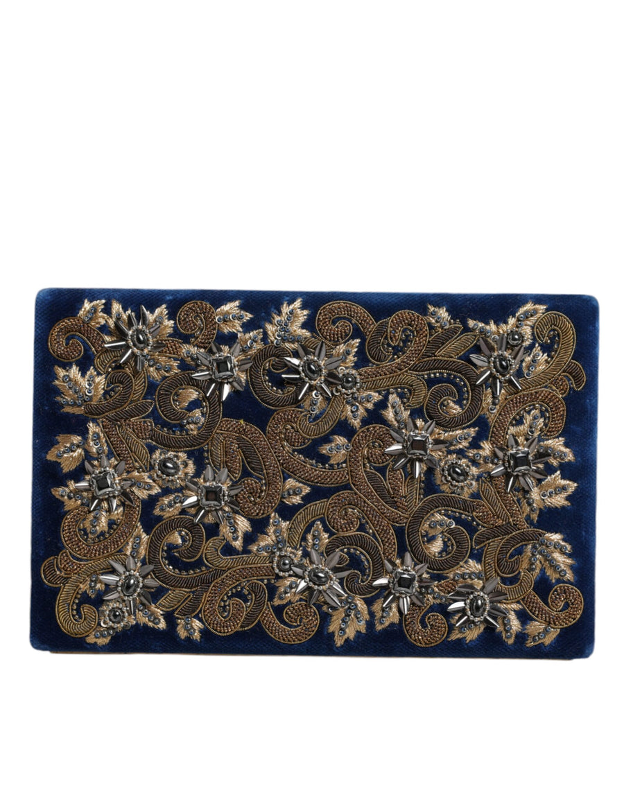 Blaue Clutch aus Samt mit Goldrahmen, für Abendpartys