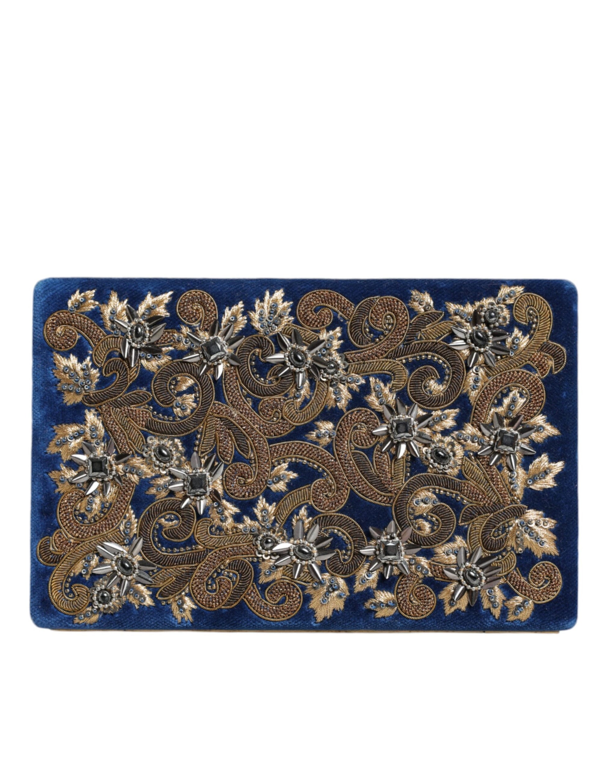 Blaue Clutch aus Samt mit Goldrahmen, für Abendpartys