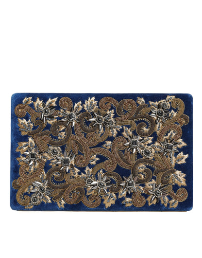 Blaue Clutch aus Samt mit Goldrahmen, für Abendpartys