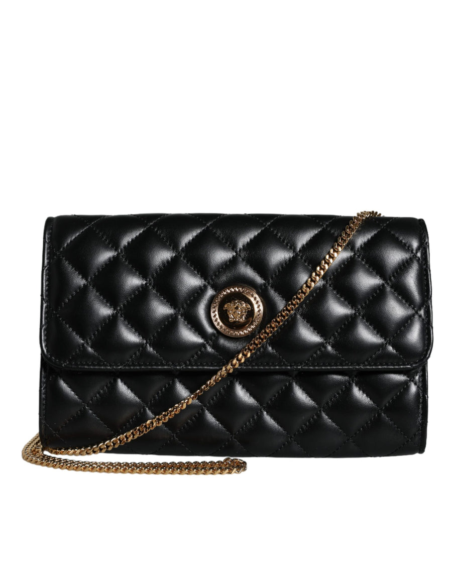 Black Quilted Nappa Leather Crossbody Shoulder Bag