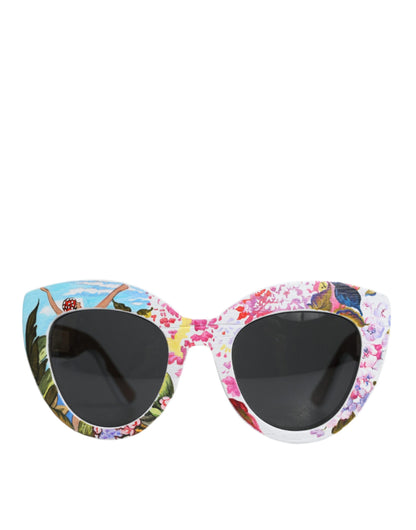 Multicolor Wood Crystal Brass Frame Floral Hand Paint Sunglasses