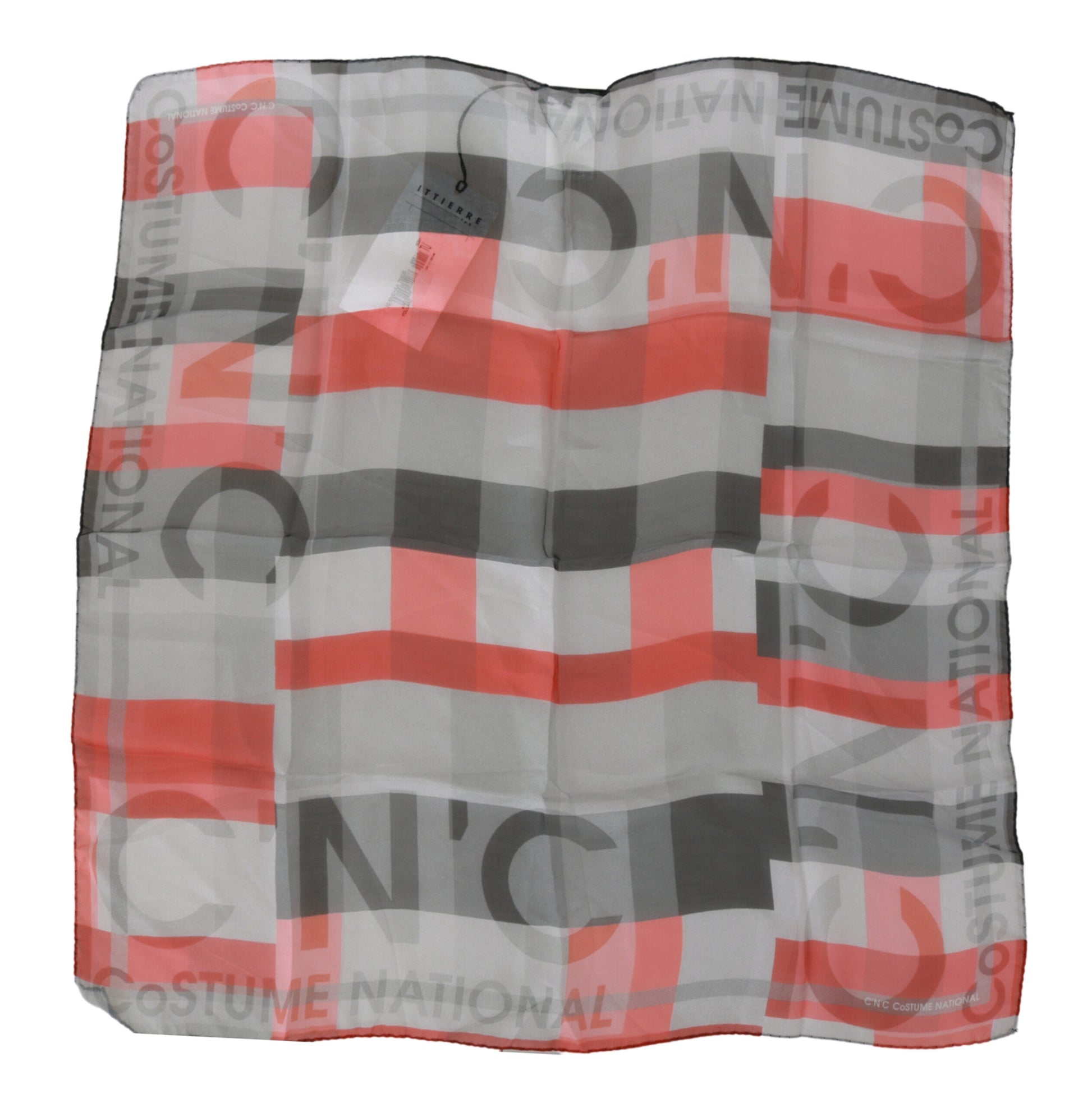 Gray Red 100% Silk Branded Scarf