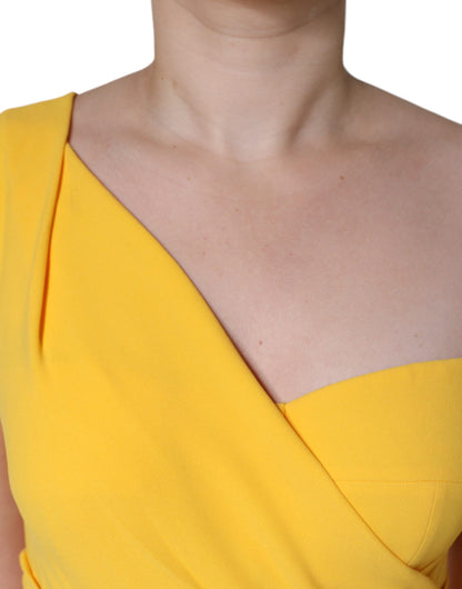 Yellow One Shoulder Side Slit Midi Dress