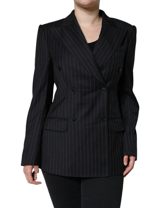 Black Striped Double Breasted Coat Jacket