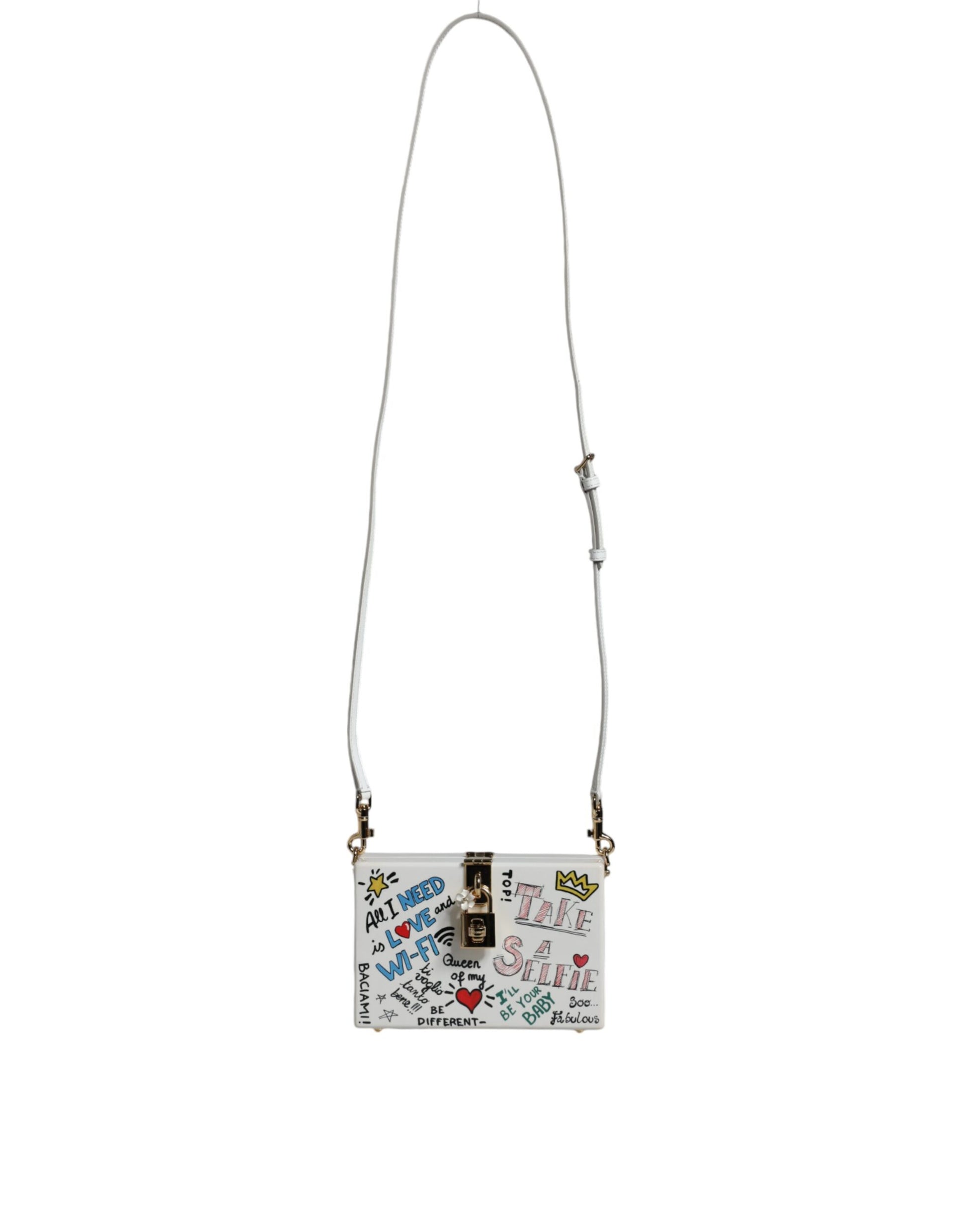 White Graffiti Print Clutch Crossbody Bag