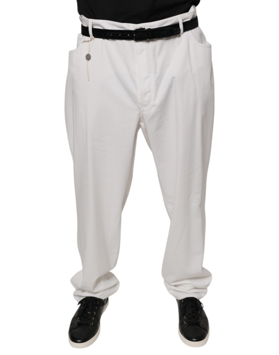 White Cotton Men Dress Tapered Pants