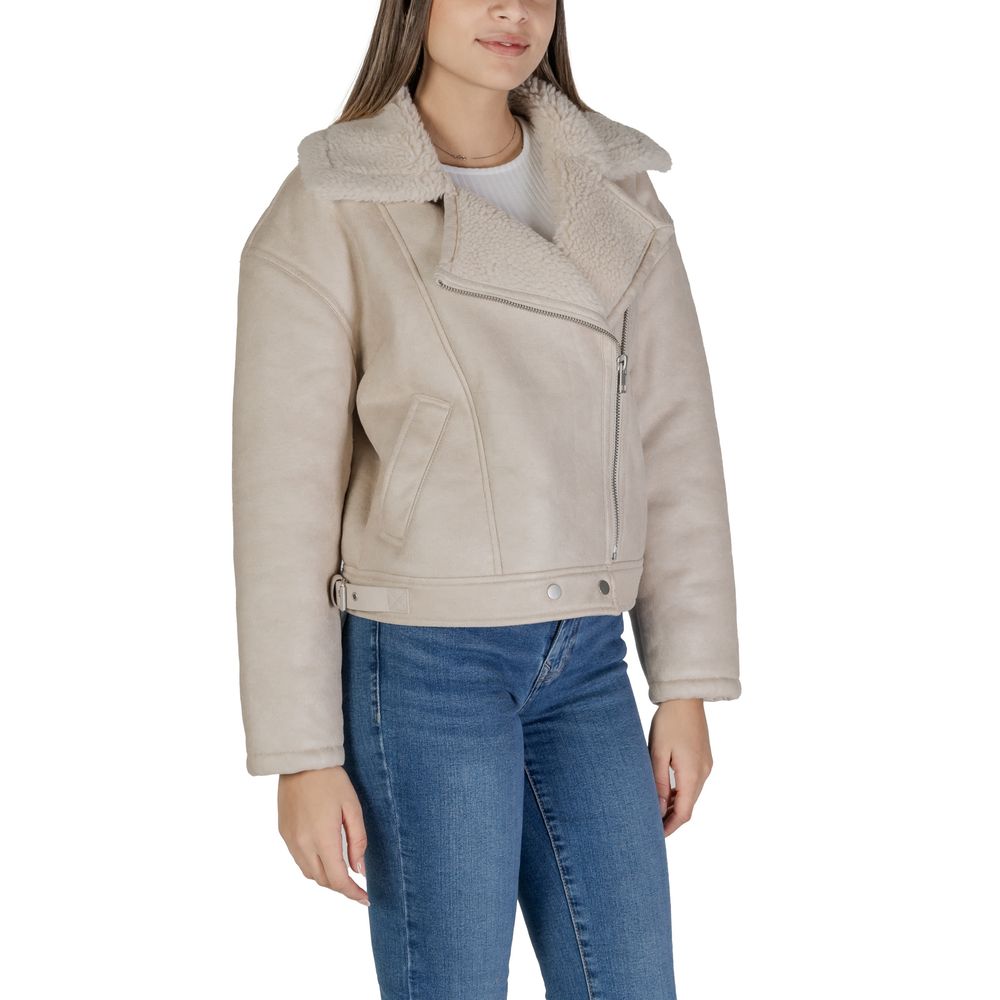 Beige Synthetic Leather Jackets & Coat