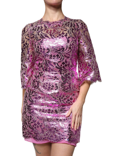 Metallic Fuchsia Floral Sheath Mini Dress