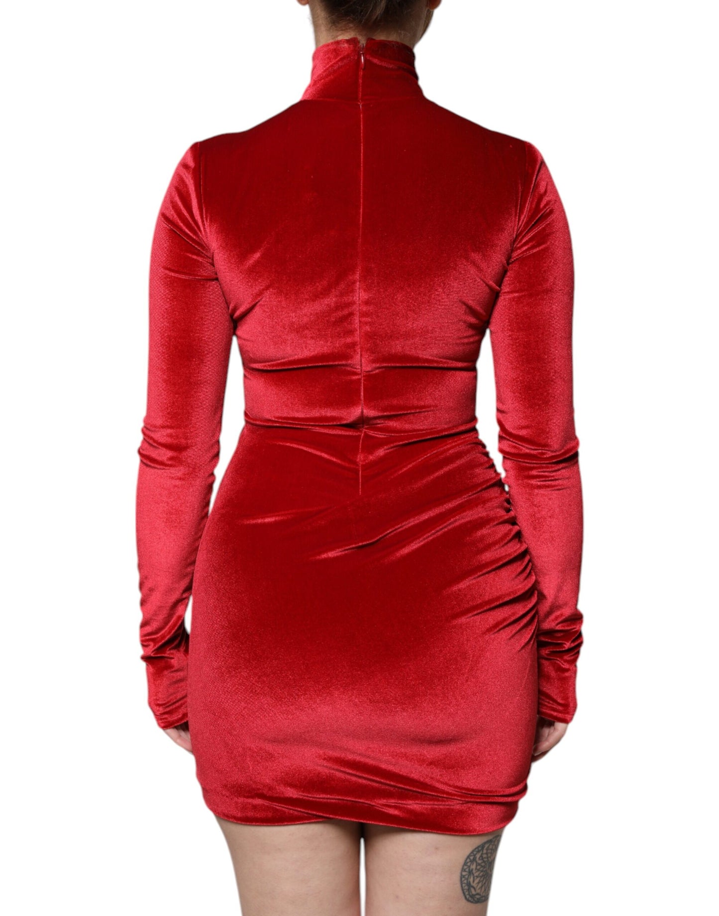 Red Velvet Long Sleeves Bodycon Mini Dress