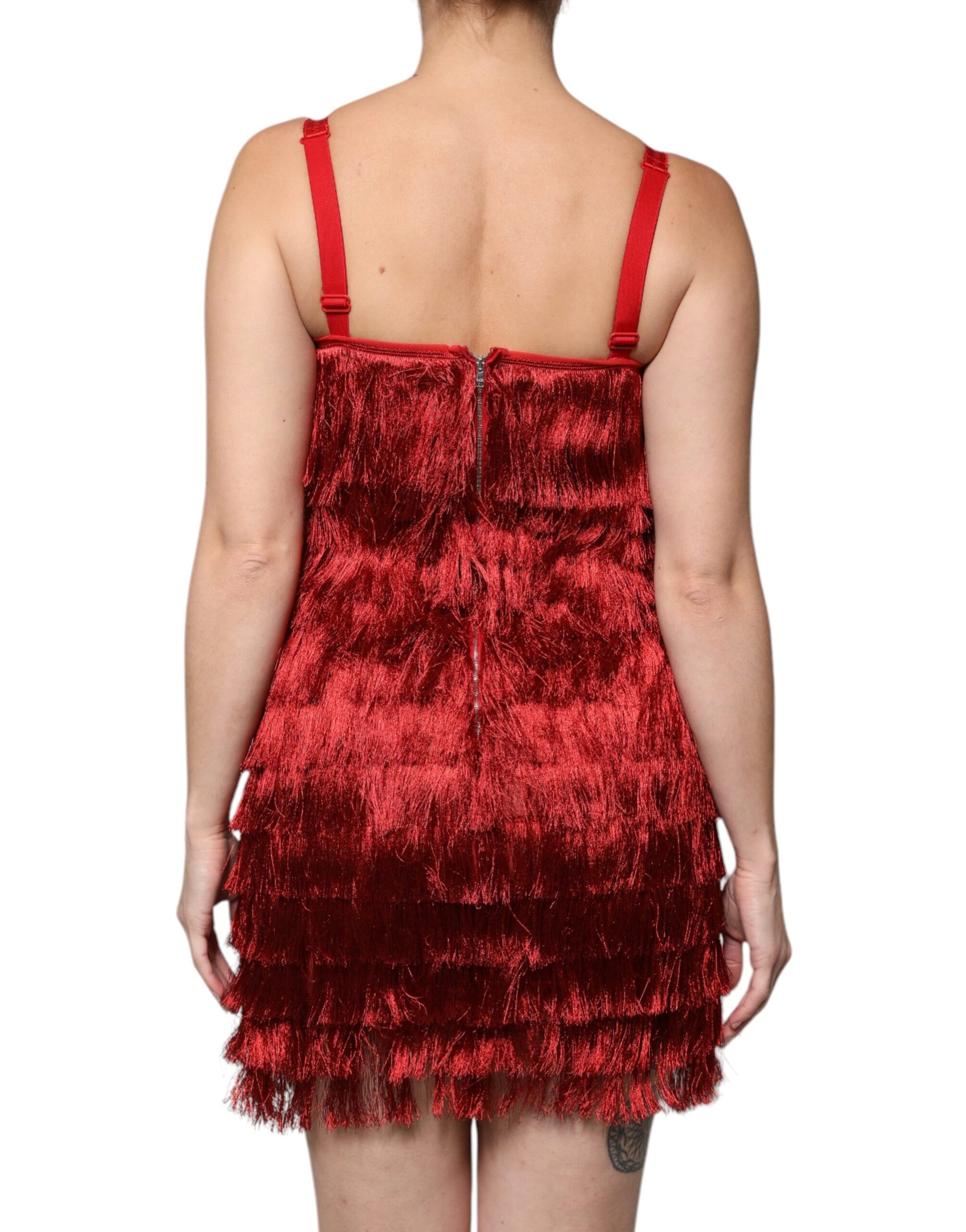 Red Lace Tassel Sleeveless Sheath Mini Dress