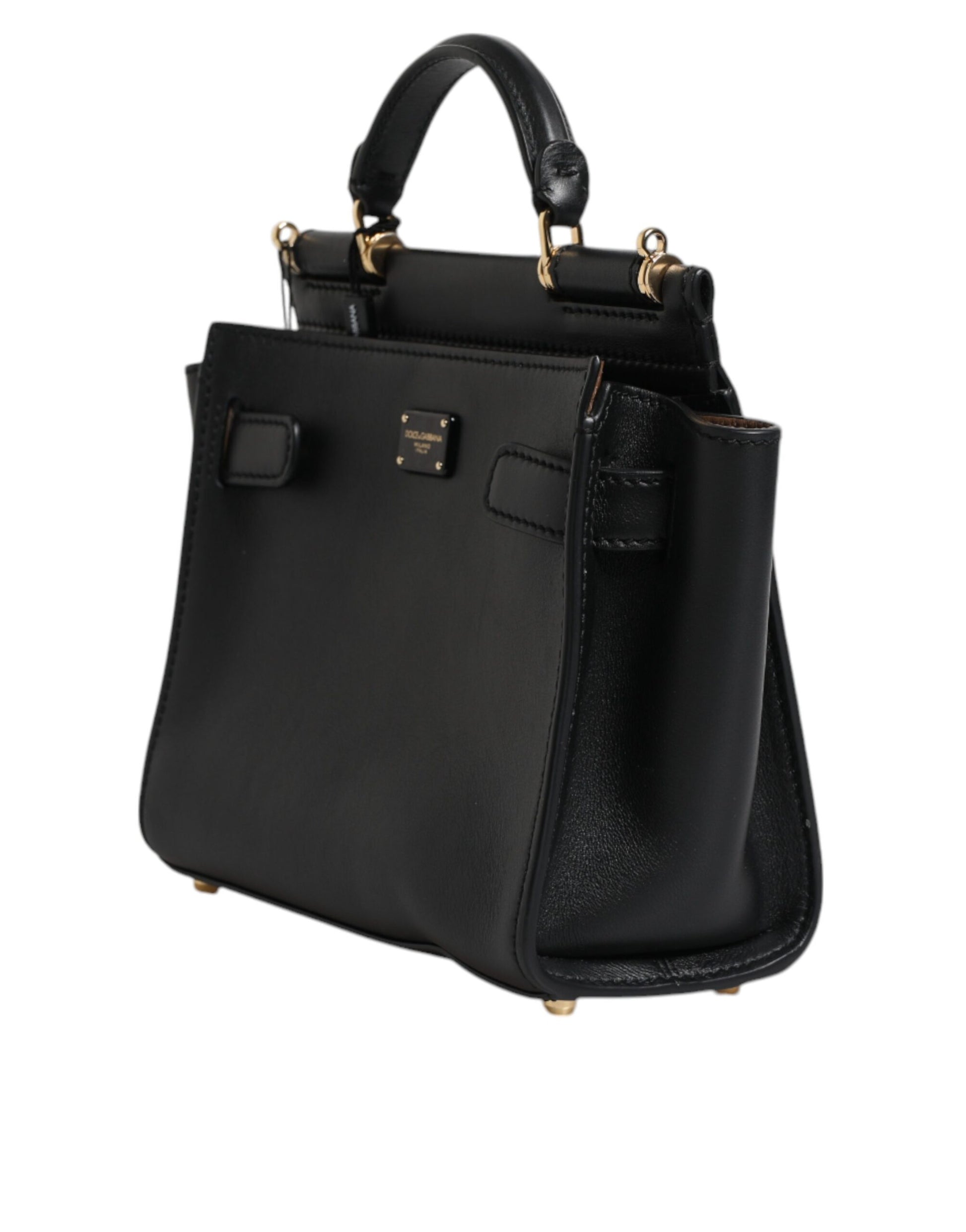 Black Brown Leather Top Handle Sicily Crossbody Bag