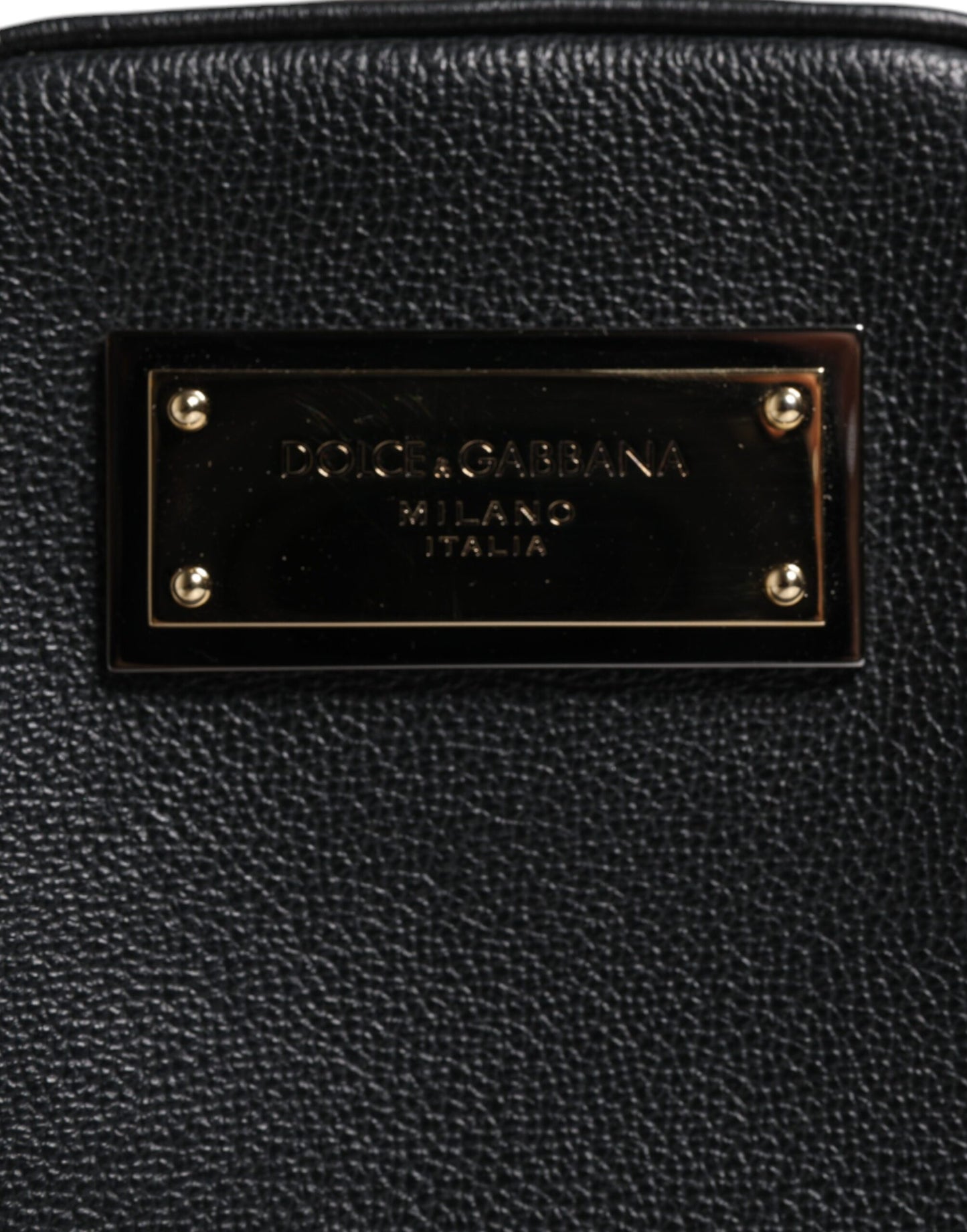 Black Grain Leather Logo Plaque Clutch Bag