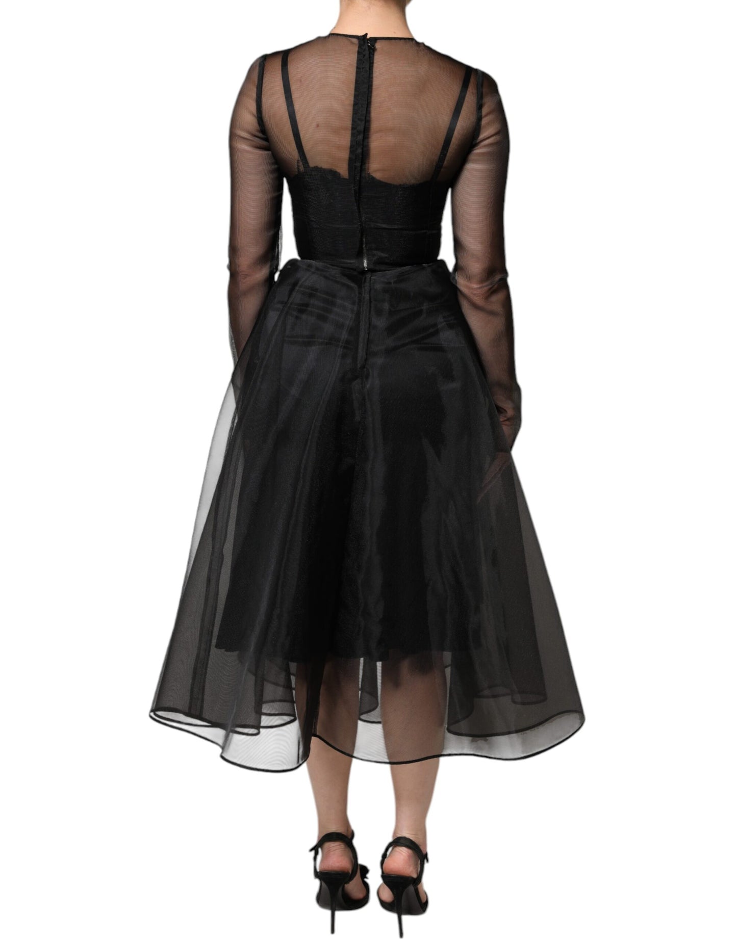 Black Tulle A-line Midi Cocktail Gown Dress