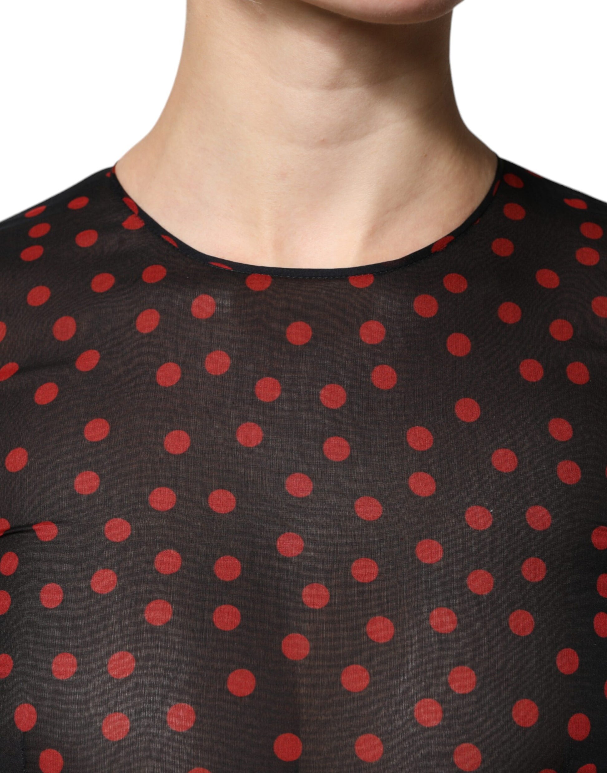 Black Red Polka Dot Silk Layered Midi Dress