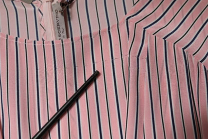 Pink Stripes Silk Long Sleeves Midi Dress