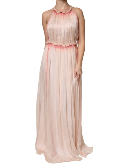 Pink Sleeveless Pleated A-line Maxi Dress