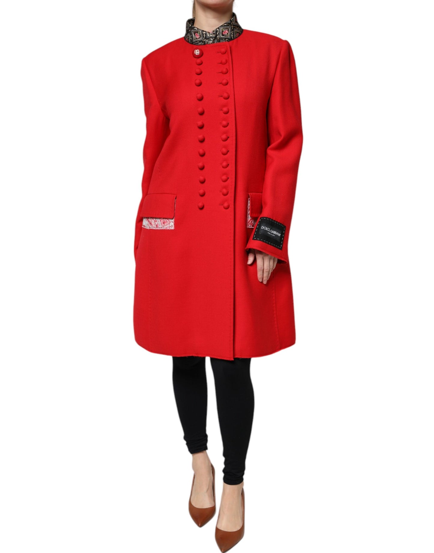 Red Jacquard Wool Women Trenchcoat Jacket