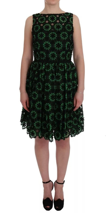 Green Floral Ricamo A-Line Shift Dress