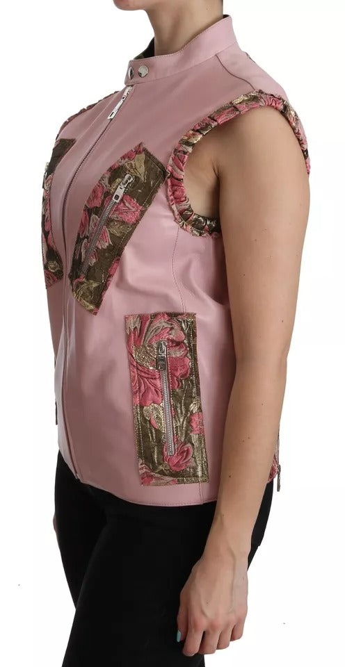 Pink Leather Sleeveless Vest Jacket Blouse