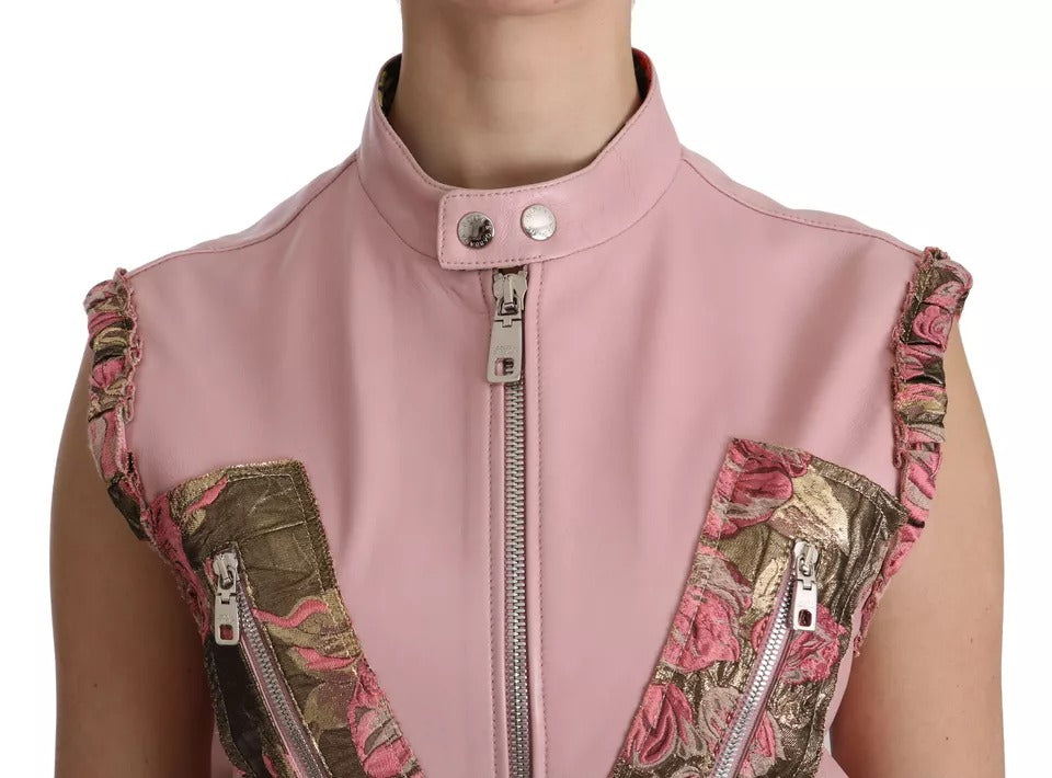 Pink Leather Sleeveless Vest Jacket Blouse