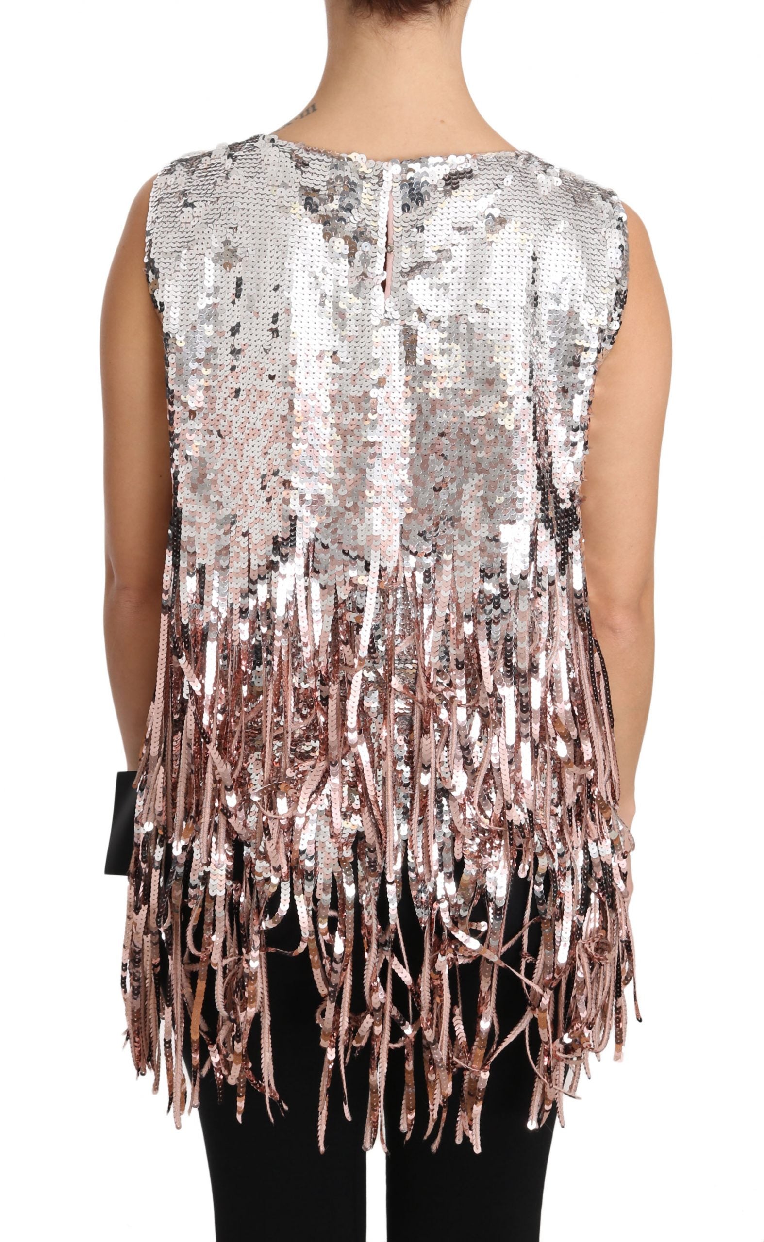 Golden Pink Sequined Fringe Elegance Top