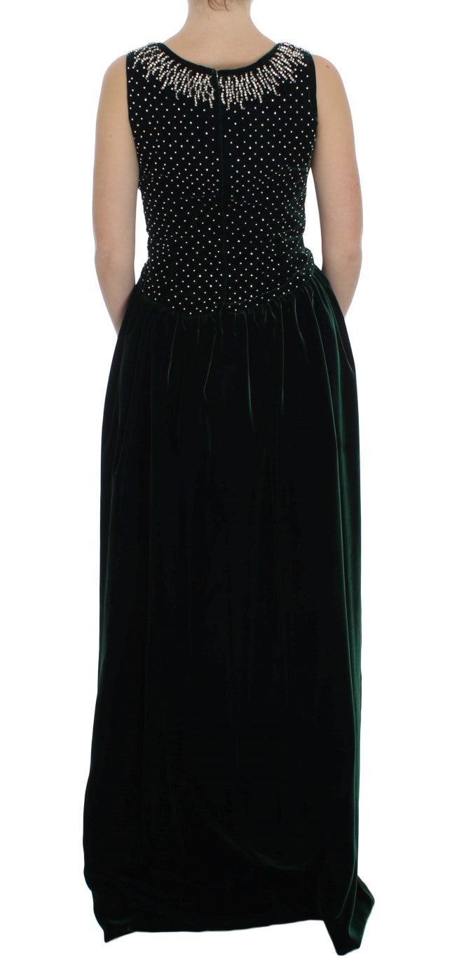 Enchanted Emerald Velvet Crystal Maxi Dress