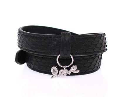 Exquisites schwarzes Schlangenhaut-Silberarmband