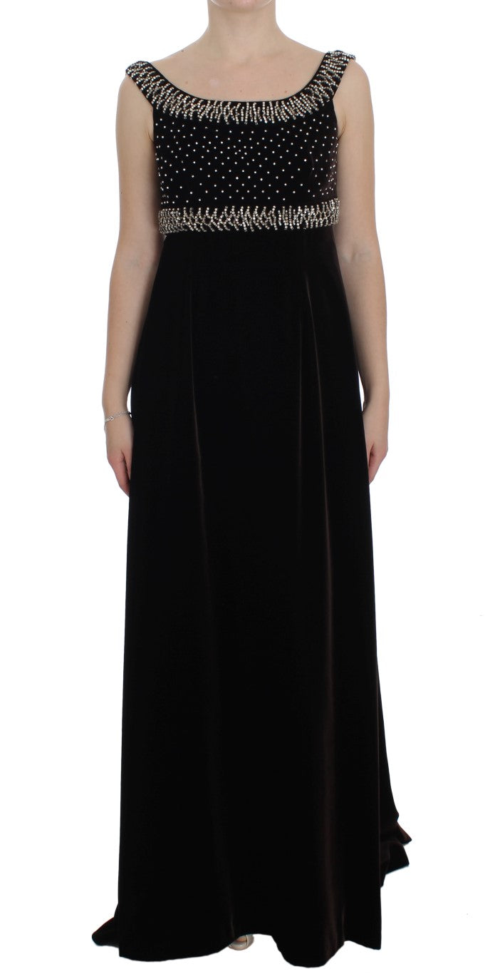 Elegantes braunes Samtkleid mit Kristallen