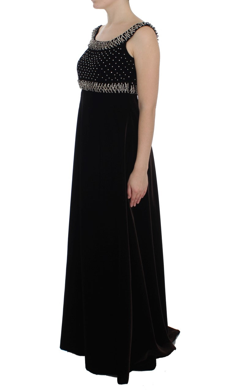 Elegantes braunes Samtkleid mit Kristallen