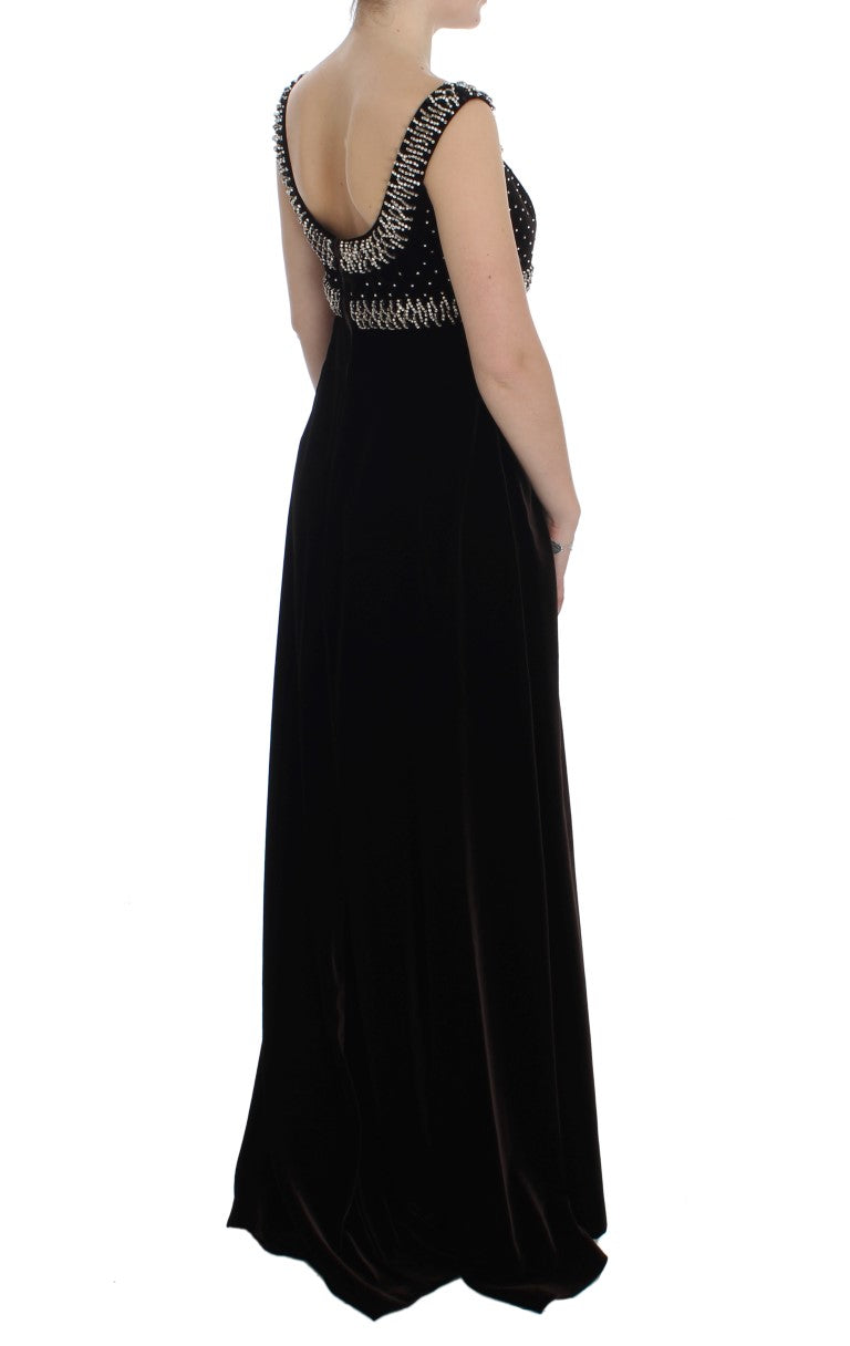 Elegantes braunes Samtkleid mit Kristallen