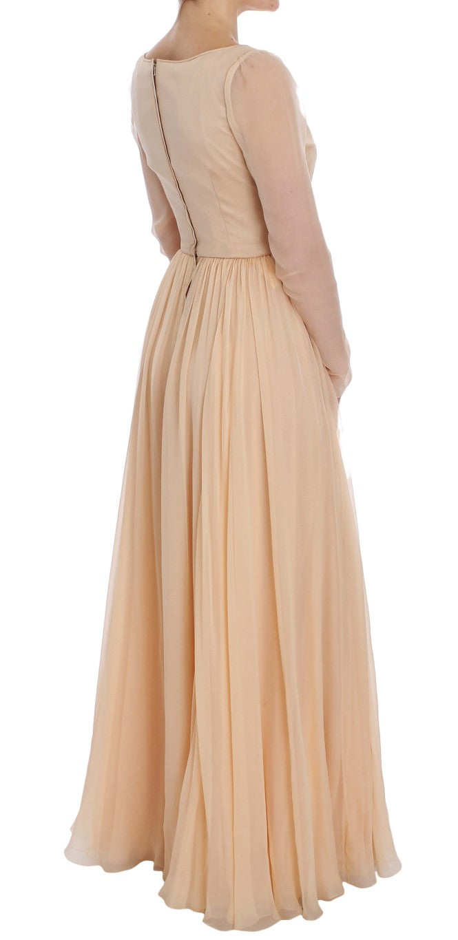 Elegant Beige Silk Full Length Sheath Dress