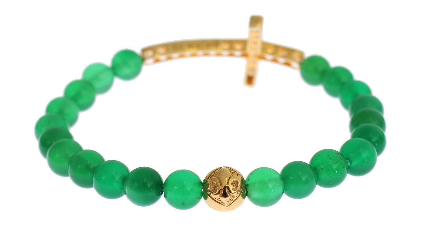 Elegantes grünes Jade-Perlen- und vergoldetes Armband